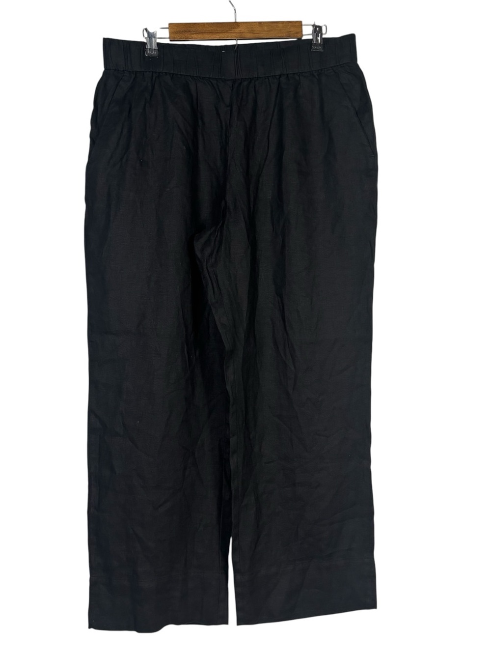 Everlane European Flax Linen Black Pants Pull On Wide Leg Pockets Women's XL
